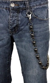 Men Wallet Chain Rocker Strong Pewter Gunmetal Skeleton Skull Bones Biker